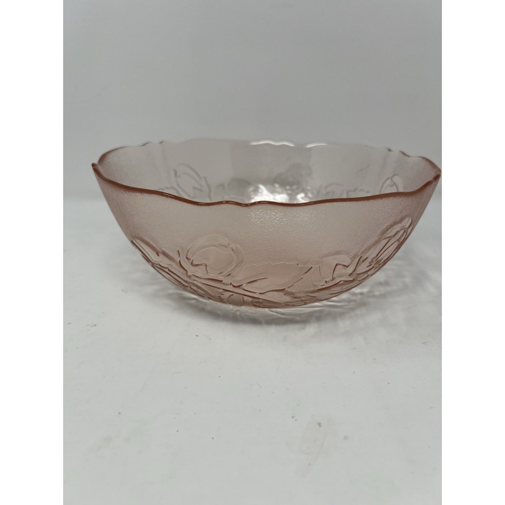 Arcoroc Rosaline Pink Rose Glass Serving Bowl France 9 1/4" x 4"